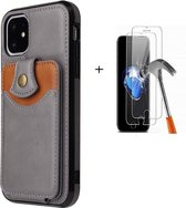 GSMNed – Luxe iPhone 11 Grijs – hoogwaardig Leren Pu Hoesje – iPhone 11 Grijs – Card case met sluiting – Met Screenprotector