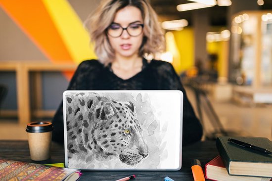 Sticker pour ordinateur portable - 12,3 pouces - Léopard - Zwart - Wit - Profil - 30x22cm - Autocollants pour ordinateur portable - Skin pour ordinateur portable - Housse