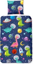 Leuke Kinder Katoen Dekbedovertrek Eenpersoons Space Dino's | 140x200/220 | Fijn Geweven | Zacht En Huidvriendelijk