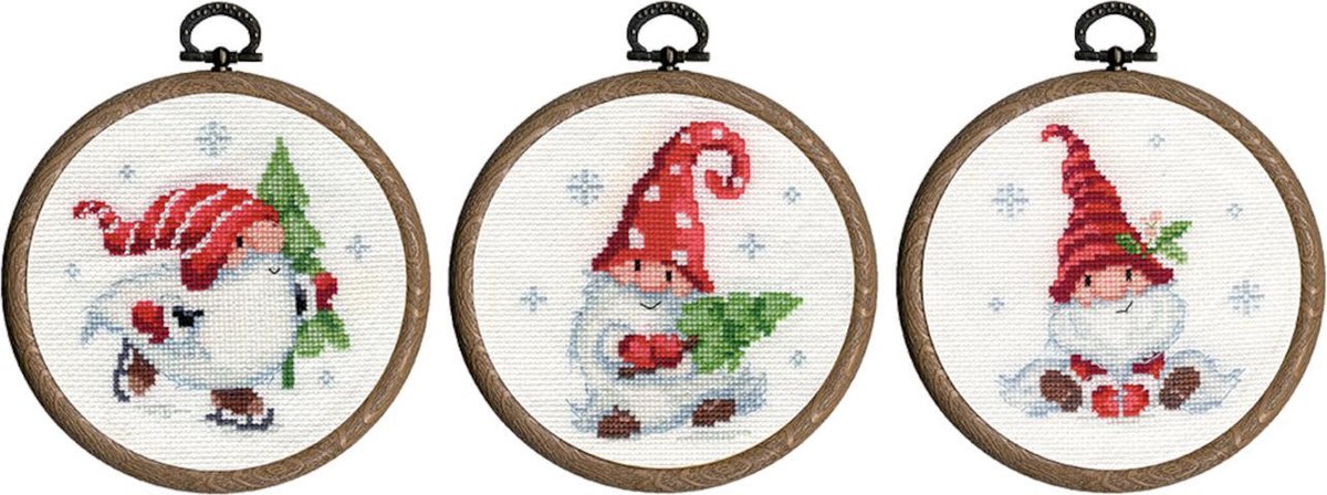 Vervaco - Miniatuur telpakket kit - Kerst - Kerstkabouters set van 3 - PN-0187976 - Borduren - Borduurpakket - Borduurpakket volwassenen - Borduurpakket kind