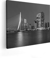 Artaza Canvas Schilderij Rotterdamse Skyline - Zwart Wit - 100x80 - Groot - Foto Op Canvas - Canvas Print