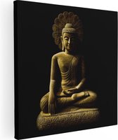 Artaza Canvas Schilderij Gouden Boeddha Beeld In Meditatie  - 60x60 - Foto Op Canvas - Canvas Print