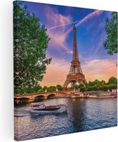 Artaza Canvas Schilderij Eiffeltoren In Parijs Aan Het Water - Kleur - 60x60 - Foto Op Canvas - Canvas Print