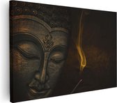Artaza Canvas Schilderij Boeddha Beeld Met Wierook - 120x80 - Groot - Foto Op Canvas - Wanddecoratie Woonkamer