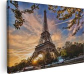 Artaza Canvas Schilderij Eiffeltoren In Parijs Tijdens Zonsondergang - 120x80 - Groot - Foto Op Canvas - Wanddecoratie Woonkamer
