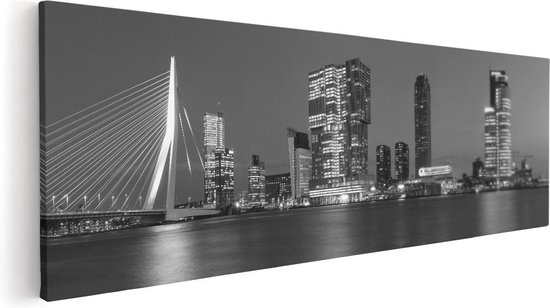 Artaza Canvas Schilderij Rotterdamse Skyline - Zwart Wit - 120x40 - Groot - Foto Op Canvas - Canvas Print