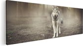 Artaza Canvas Schilderij Grijze Wolf In Het Bos - 120x40 - Groot - Foto Op Canvas - Canvas Print