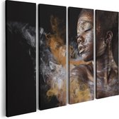 Artaza Canvas Schilderij Vierluik Afrikaanse Vrouw Met Zilver En Goud - 80x60 - Foto Op Canvas - Canvas Print