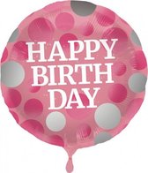 folieballon Happy Birthday 45 cm roze/wit