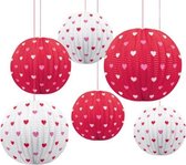 mini-lampion hartjes 11 cm papier rood/wit 5-delig