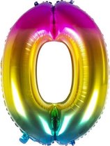folieballon cijfer 0 latex regenboog 86 cm