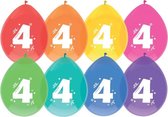 Ballonnen multicolor met opdruk "4" 30 cm 8 stuks