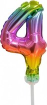 cijferballon 4 taarttopper 13 cm folie regenboog
