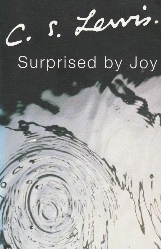 Boekomslag met de titel 'Surprised by Joy' en de naam C.S. Lewis, met een abstracte waterafbeelding.
