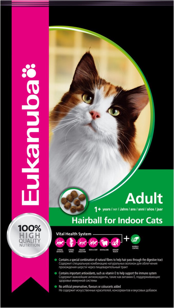 4x Eukanuba Kat Adult Hairball Control Kip - Lever 2 kg