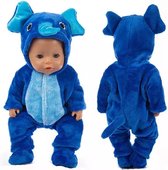 Poppenkleertjes | Geschikt voor Baby Born | Olifant onesie met slofjes | Blauw | Pyjama | Jongen of meisje pop