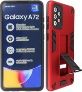 Stand Shockproof Telefoonhoesje - Magnetic Stand Hard Case - Grip Stand Back Cover - Backcover Hoesje voor Samsung Galaxy A72 5G - Rood