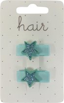 Haarspeldjes duckclip 3.0cm Glitter Ster - Turquoise - 2 stuks