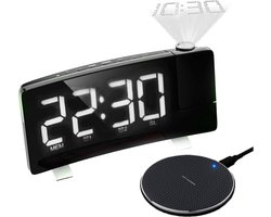 Eska Wekkerradio met projectie - draadloze oplader – Projectiewekker - USB - Wit - wireless charger