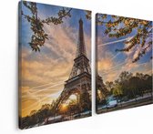Artaza Canvas Schilderij Tweeluik Eiffeltoren In Parijs Tijdens Zonsondergang - 120x80 - Foto Op Canvas - Canvas Print