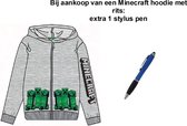 Minecraft Hoodie met Rits - Mele grijs. Maat 128 cm / 8 jaar + EXTRA 1 Stylus Pen