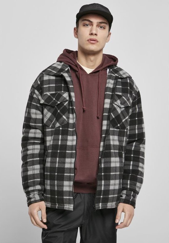 Urban Classics Jacket -5XL- Plaid Teddy Lined Shirt Zwart/Wit