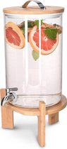 Navaris glazen limonadetap met kraantje - Drankdispenser met houten standaard - Sapdispenser -Voor koude en warme dranken - 7L - Voor feestjes