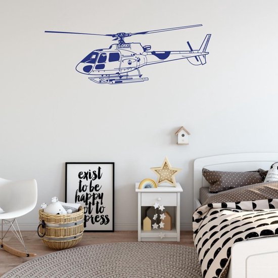 Muursticker Helikopter - Donkerblauw - 120 x 43 cm - baby en kinderkamer