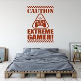 Muursticker Caution Extreme Gamer - Bruin - 65 x 90 cm - taal - engelse teksten baby en kinderkamer - game muurstickers baby en kinderkamer