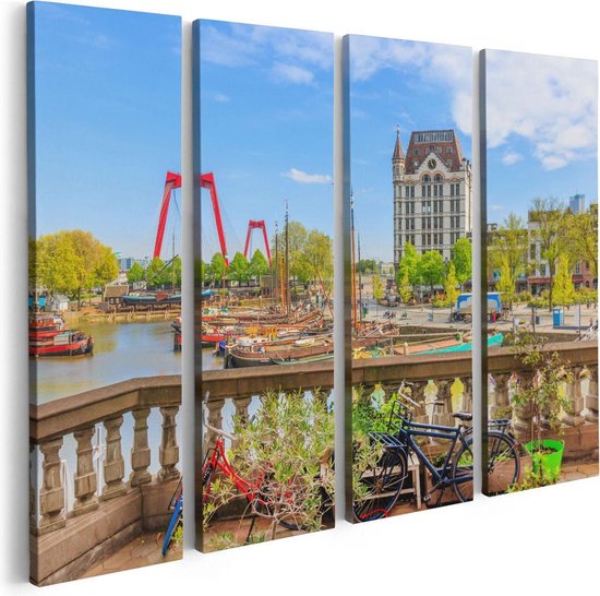 Artaza Canvas Schilderij Vierluik Kleurrijke Oude Haven In Rotterdam - 80x60 - Foto Op Canvas - Canvas Print