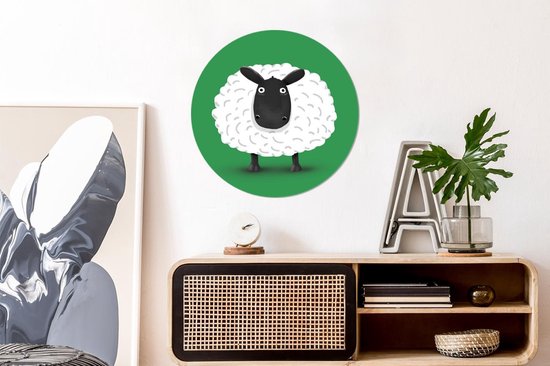 WallCircle - Cercle Mural - Cercle Mural - Mouton - Vert - Illustration - Aluminium - Dibond - 60x60 cm - Intérieur et Extérieur