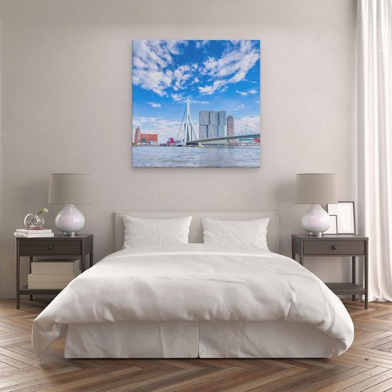 Artaza Canvas Schilderij Erasmusbrug Aan Het Water In Rotterdam - 80x80 - Groot - Foto Op Canvas - Canvas Print