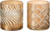 J-Line Windlicht Diamant Glas Goud Small Assortiment Van 2 - 2 sets