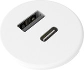 Powerdot micro 30mm inbouw USB A+C lader, wit kunststof