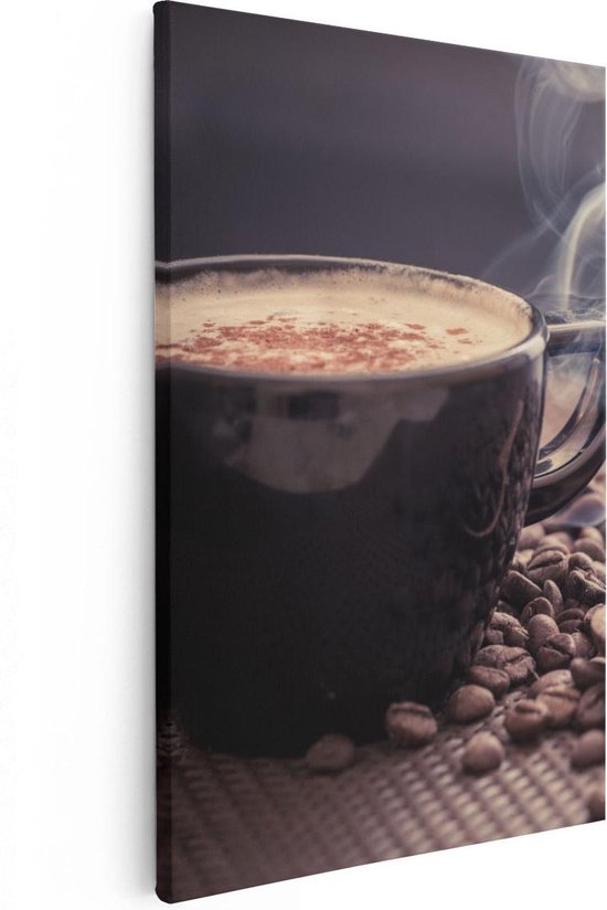 Artaza - Peinture sur toile - Tasse de Café chaud avec des grains de Grains de café - 20x30 - Klein - Photo sur toile - Impression sur toile