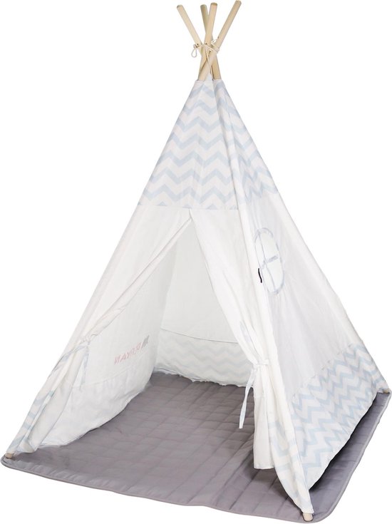 Deryan Luxe Tipi Tent - Wigwam Speeltent met ramen - 120x120x160cm - met kussen kleed