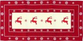 Tafelkleed Kerst - Creme met rode rand en Rood Rendier - Loper 70 cm