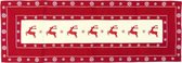Tafelkleed Kerst - Creme met rode rand en Rood Rendier - loper 110 cm