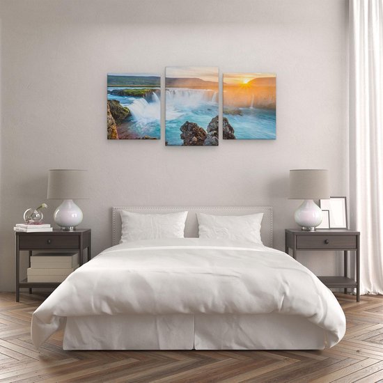 Artaza - Triptyque de peinture sur toile - Chutes d'eau au coucher du soleil - 120x60 - Photo sur toile - Impression sur toile