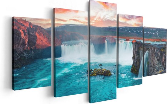 Artaza Canvas Schilderij Vijfluik Watervallen Op Het Blauwe Water In IJsland - 100x50 - Foto Op Canvas - Canvas Print