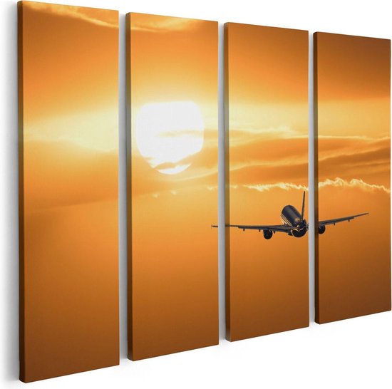 Artaza Canvas Schilderij Vierluik Vliegtuig Bij Zonsondergang - 80x60 - Foto Op Canvas - Canvas Print