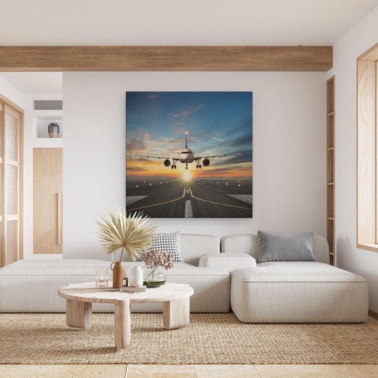 Artaza Peinture Sur Toile Avion Avec Un Atterrissage À L'Aéroport - 80x80 - Groot - Photo Sur Toile - Impression Sur Toile