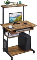 Bureau met wieltjes werktafel PC laptop tafel thuis kantoor met plank 80 x 50 x 132 cm vintage