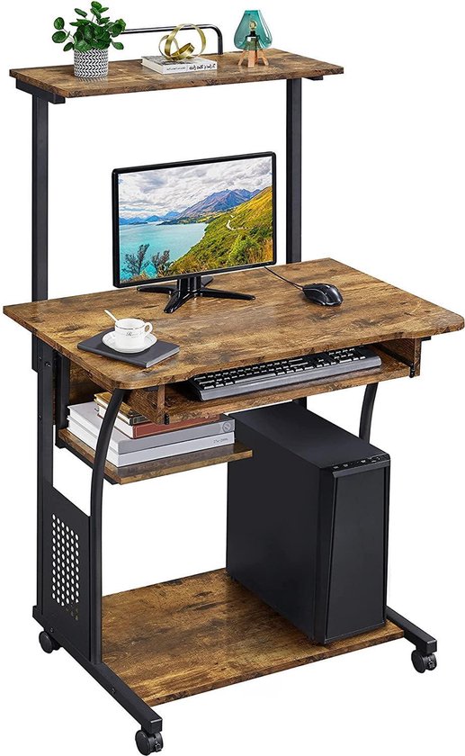 Anzai Definitief Aankoop Bureau met wieltjes werktafel PC laptop tafel thuis kantoor met plank 80 x  50 x 132 cm... | bol.com