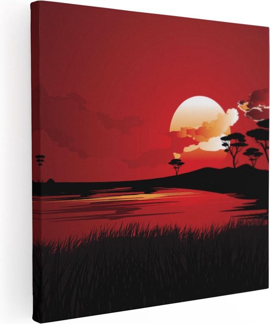 Artaza Canvas Schilderij Rode Zonsondergang In De Savanne - Abstract - 90x90 - Groot - Foto Op Canvas - Canvas Print