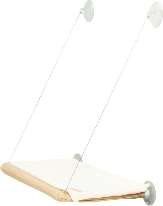 Tigerfield kattenmand voor aan het raam (platte vorm) - Kattenhangmat - Kattenhangmand - Beige - Max. 20 kg - Incl. wasbaar kleedje