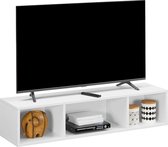 TV-meubel aan de wand, hangende TV-plank, wandkast, wandplank met 3 vakken, zwevend, wandmontage, ruimtebesparend, wit LTV104W01