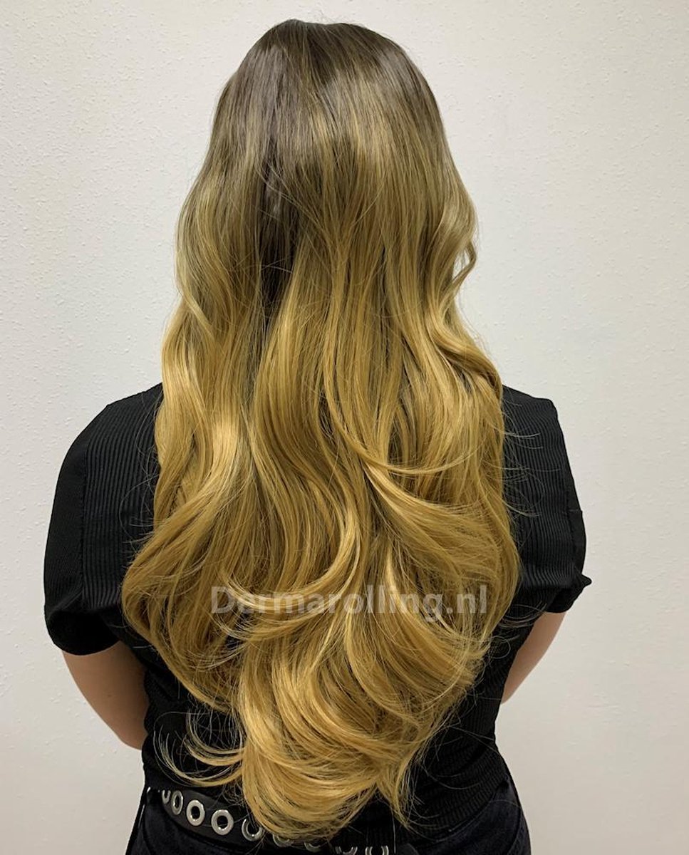 Dermarolling Clip In Half Wig Hairextensions 61cm. (24inch) - Donker Blond Ombre #MIX