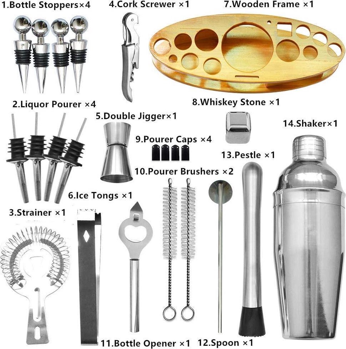 Set à Cocktail Professionnel 13 Pièces - Shaker 750ml + Doseur + Accessoires Acier Inoxydable LiangYuanZen