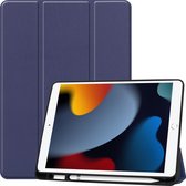 Tablet hoes voor iPad 2021 Hoes met Apple Pencil Houder & Auto Sleep/Wake functie - Tri-Fold book Case - 10.2 inch - Donker Blauw